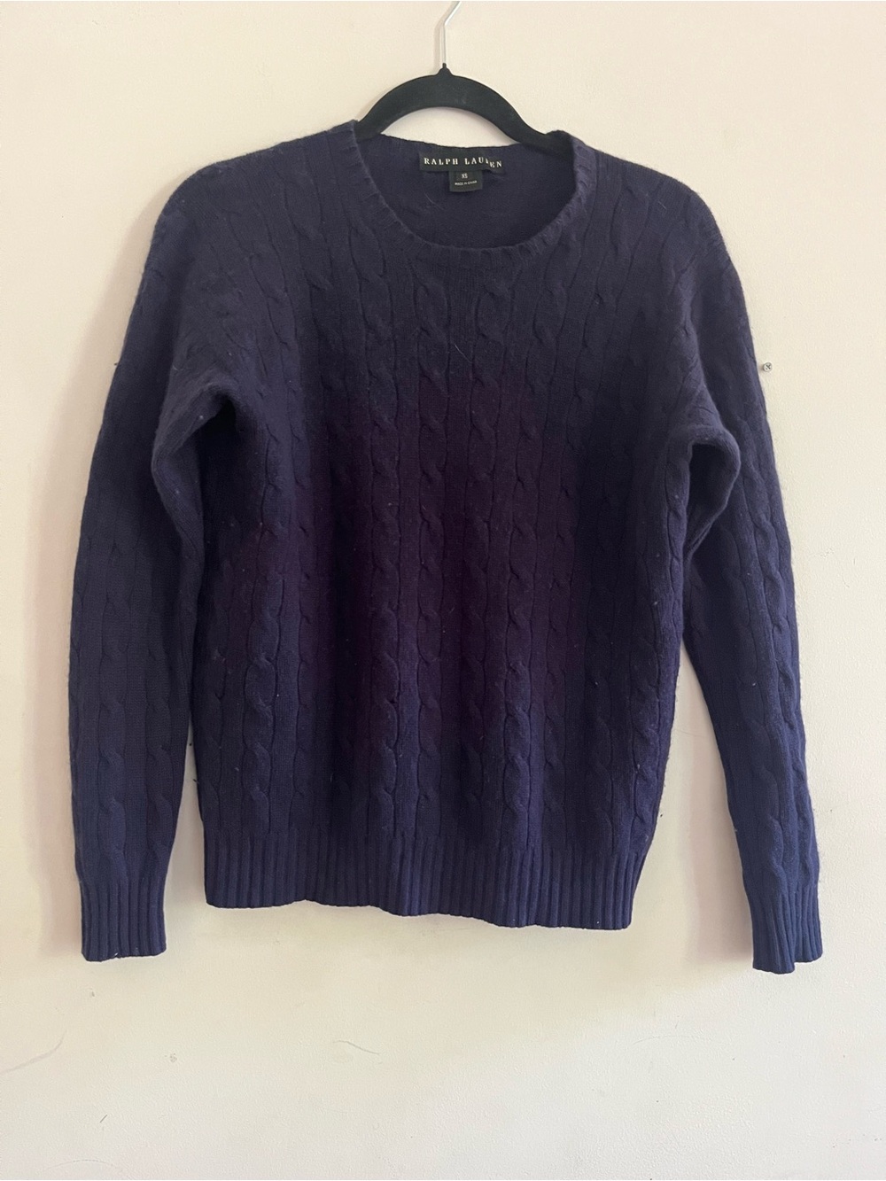 Ralph Lauren Black Label Navy Blue Cable Knit Sweater XS 100% Cashmere Preppy